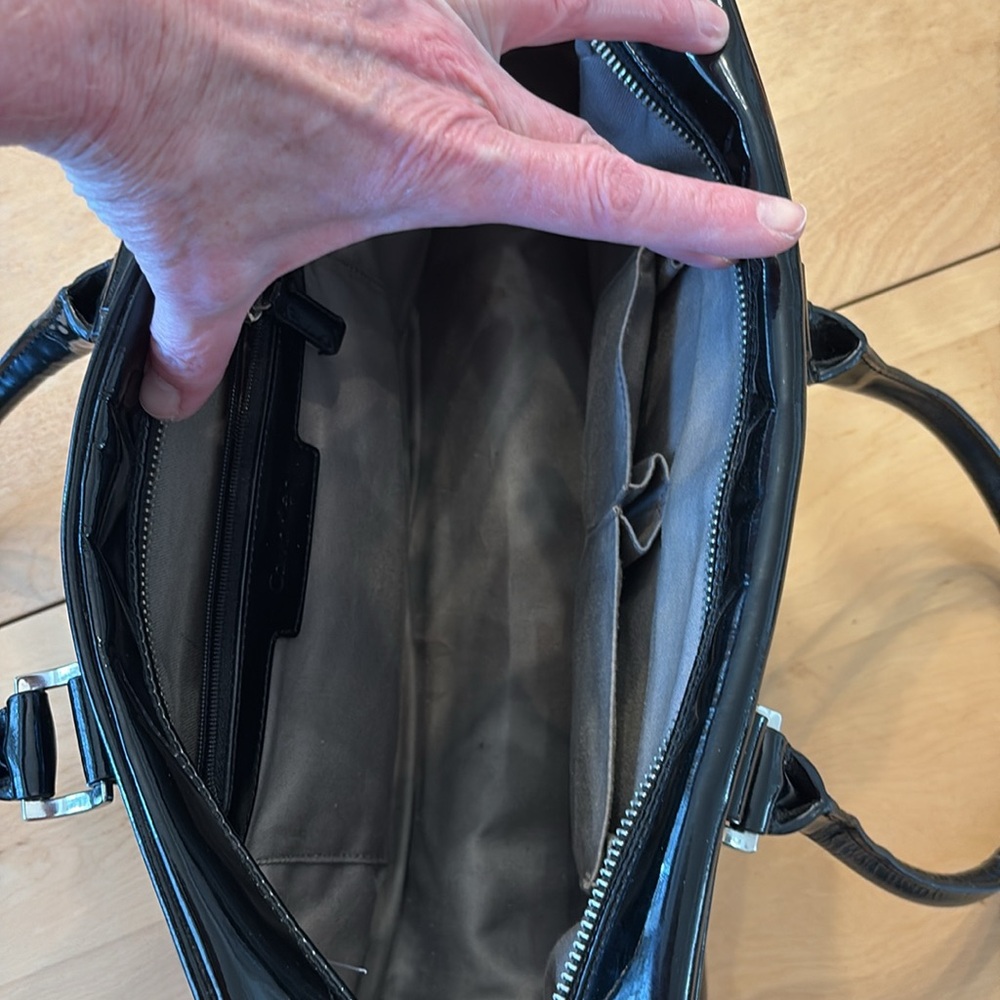 Calvin Klein Black Patent Leather Satchel Hand Bag with Double Top Handles - Picture 7 of 13